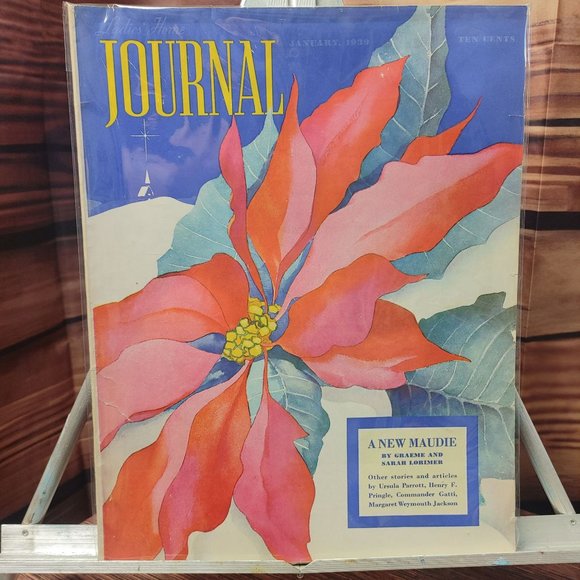 Ladies Home Journal January 1939 " A new Maudie " Illustrated Poinsettia Cover - Picture 1 of 1